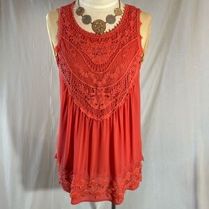 entro Coral Crochet Yoke Sleeveless Camisole